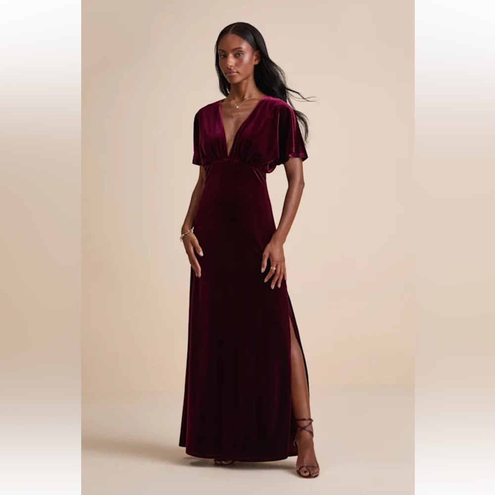 Lulus Mystical charm burgundy Velvet flutter sleeve Maxi  Dress size 3X New #3G